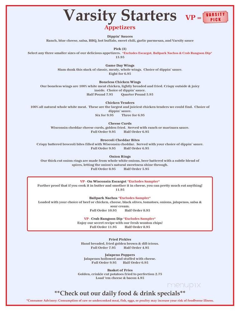 The Varsity Club - New Berlin, WI menu_pic