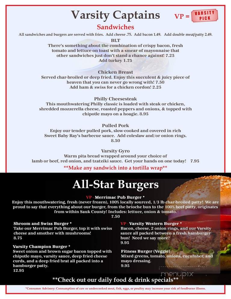 The Varsity Club - New Berlin, WI menu_pic