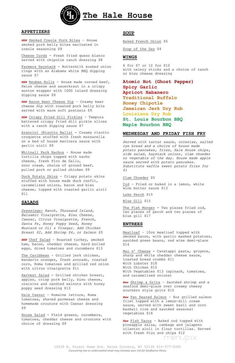 The Hale House - Hales Corners, WI menu_pic
