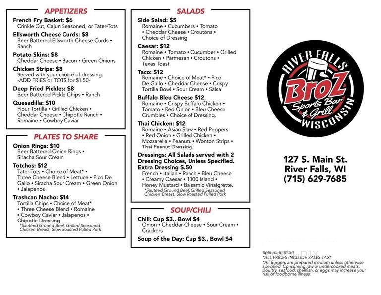 Broz Sports Bar & Grill - River Falls, WI menu_pic