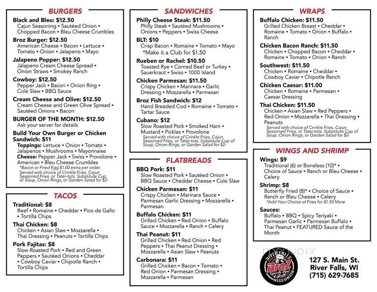 Broz Sports Bar & Grill - River Falls, WI menu_pic