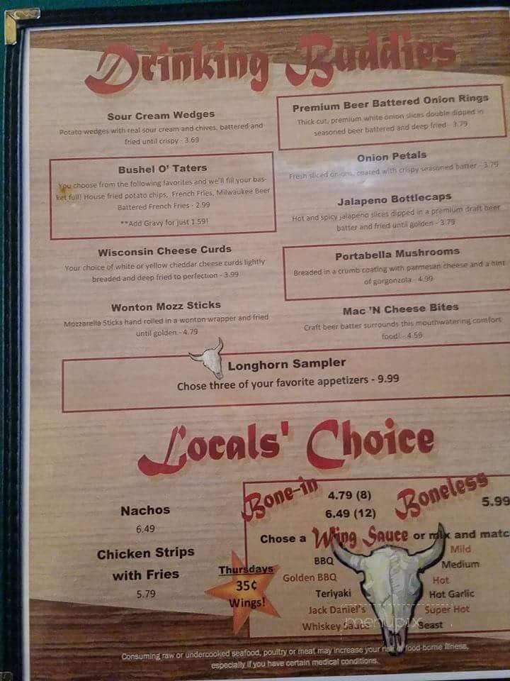 Longhorn Saloon - Shawano, WI menu_pic