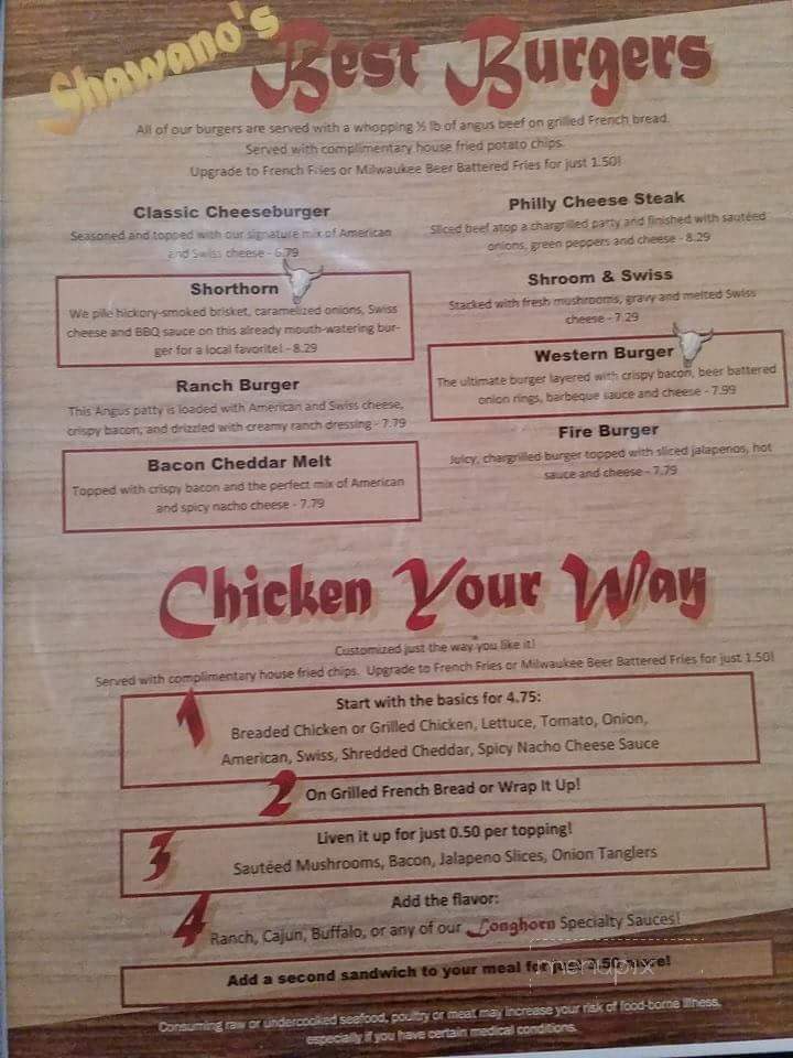 Longhorn Saloon - Shawano, WI menu_pic