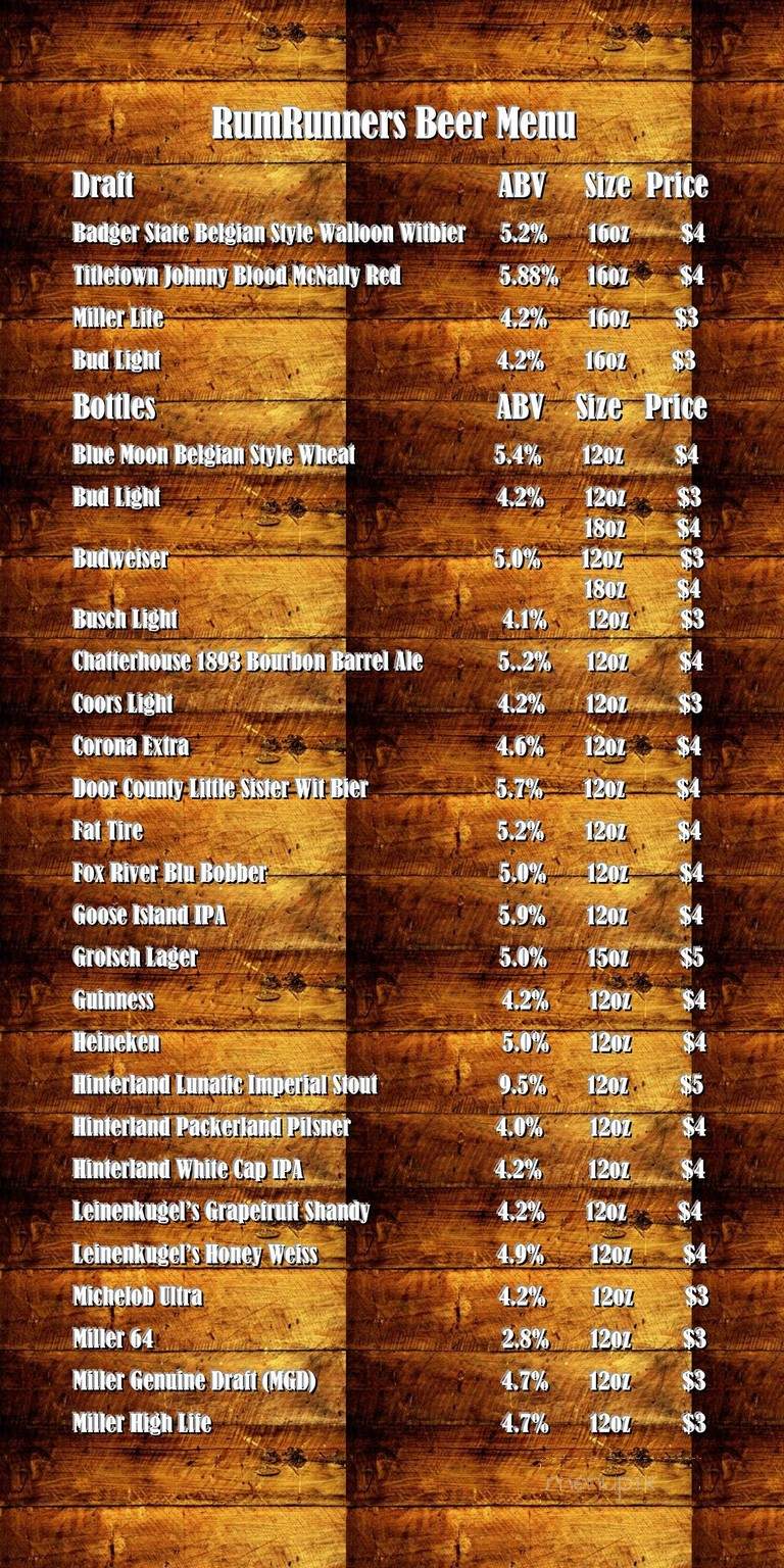 RumRunners - Green Bay, WI menu_pic
