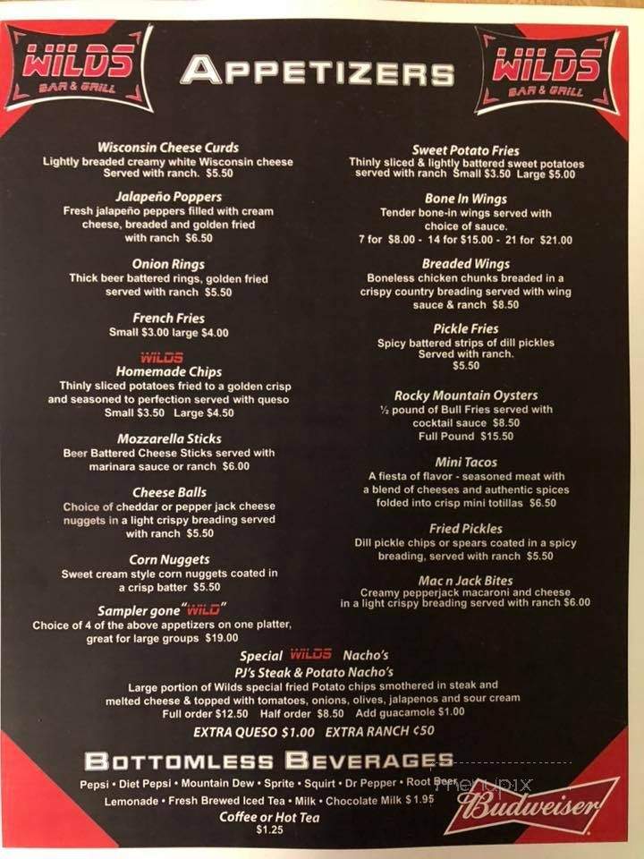 Wilds Bar & Grill - Chadron, NE menu_pic