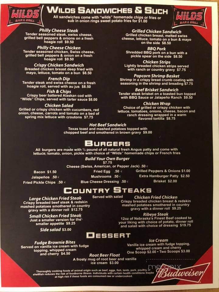 Wilds Bar & Grill - Chadron, NE menu_pic