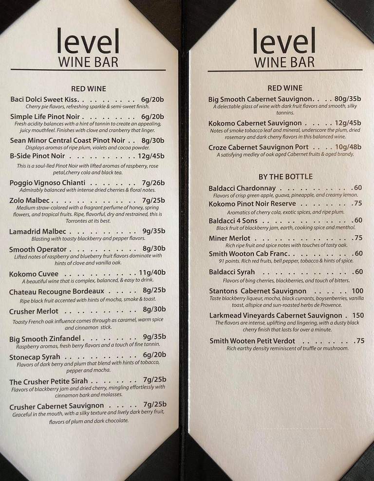 Level Wine Bar - Spearfish, SD menu_pic