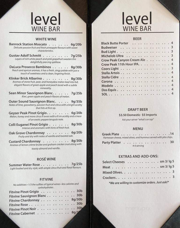 Level Wine Bar - Spearfish, SD menu_pic
