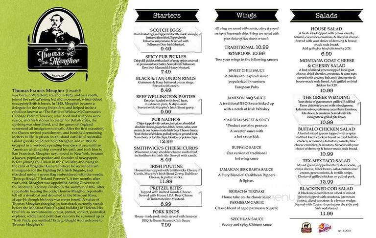 The Thomas Meagher Bar - Missoula, MT menu_pic