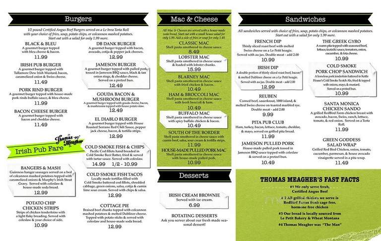 The Thomas Meagher Bar - Missoula, MT menu_pic