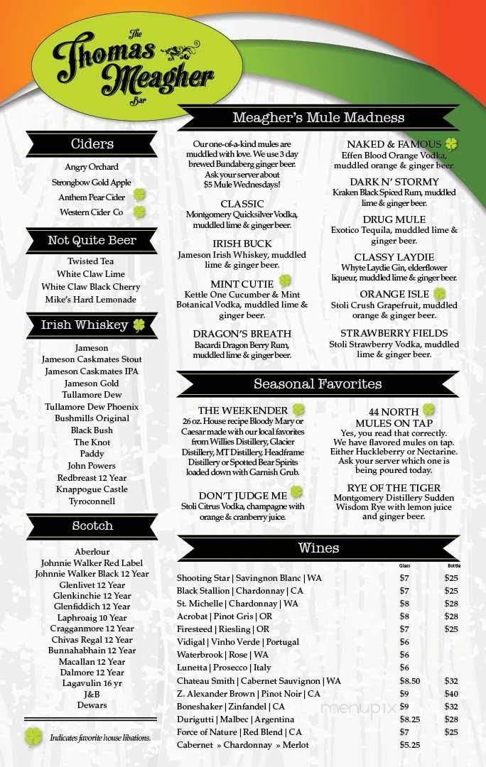 The Thomas Meagher Bar - Missoula, MT menu_pic
