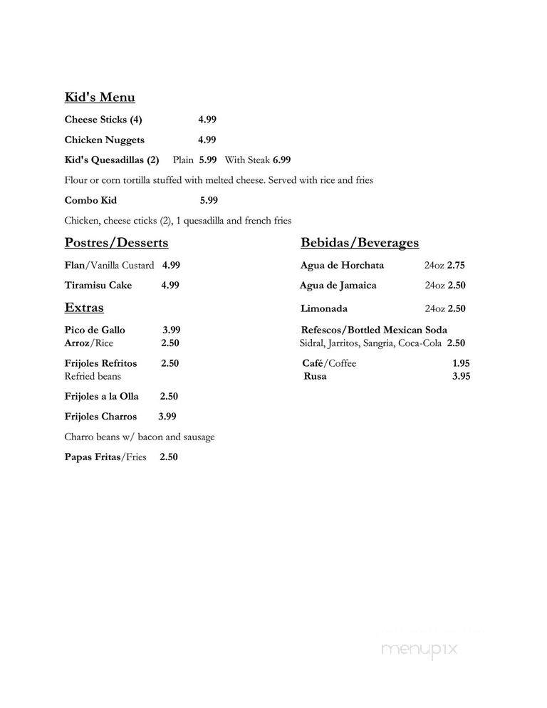 Zocalo Bar & Grill - Vernon Hills, IL menu_pic