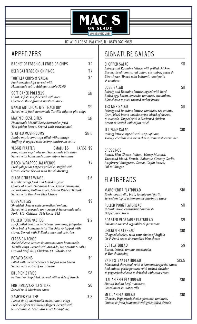 Mac's On Slade - Palatine, IL menu_pic