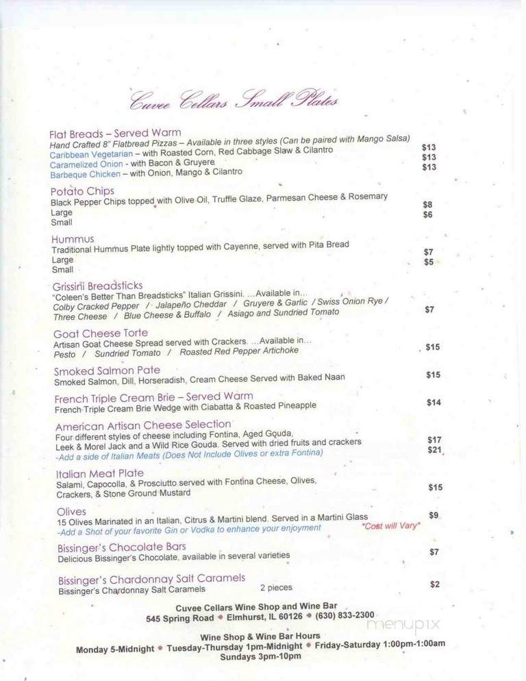 Cuvee Cellars - Elmhurst, IL menu_pic