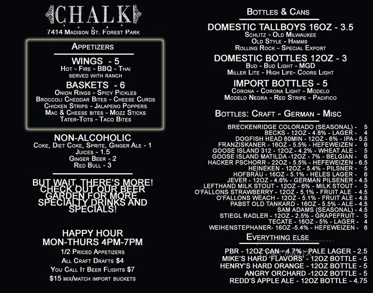 Chalk Craft Beer House - Forest Park, IL menu_pic