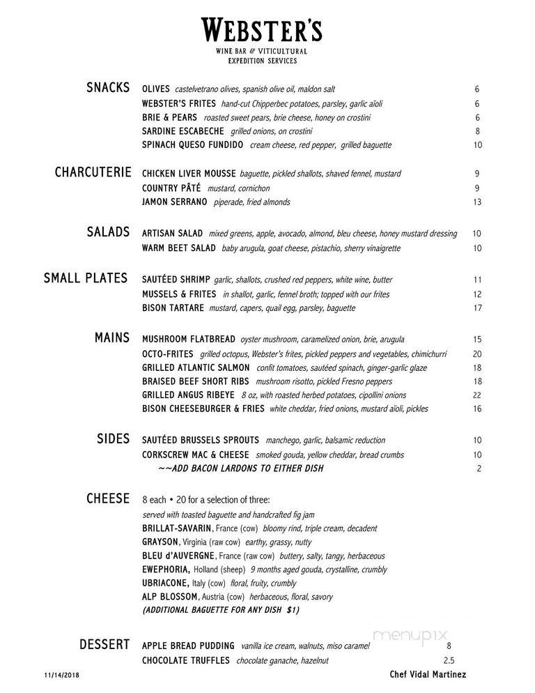 Webster's Wine Bar - Chicago, IL menu_pic