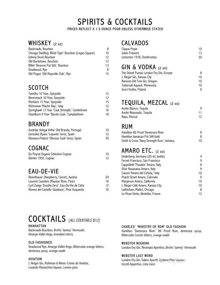 Webster's Wine Bar - Chicago, IL menu_pic