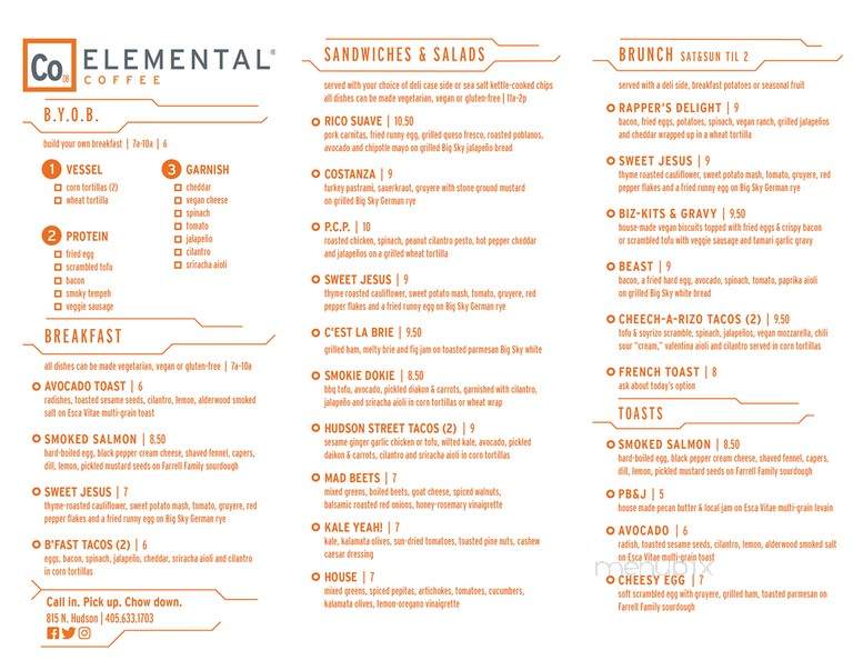 Elemental Coffee Roasters - Oklahoma City, OK menu_pic