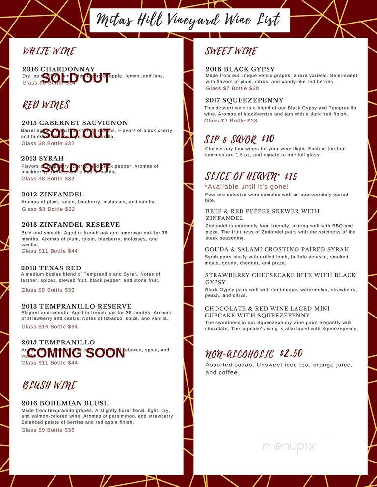 Mitas Hill Vineyard - McKinney, TX menu_pic