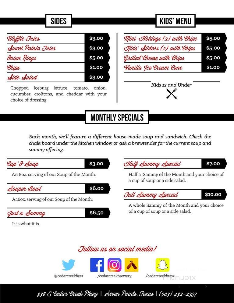 Cedar Creek Brewery - Seven Points, TX menu_pic