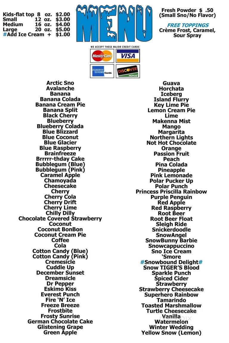 PK's Igloo Shave Ice - Fort Worth, TX menu_pic