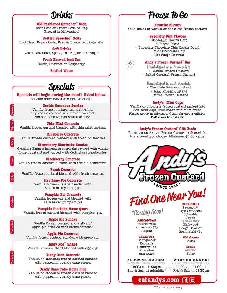 Online Menu of Andy's Frozen Custard, Round Rock, TX