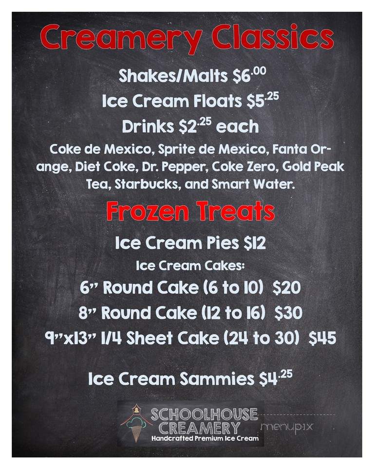 Schoolhouse Creamery - Harlingen, TX menu_pic
