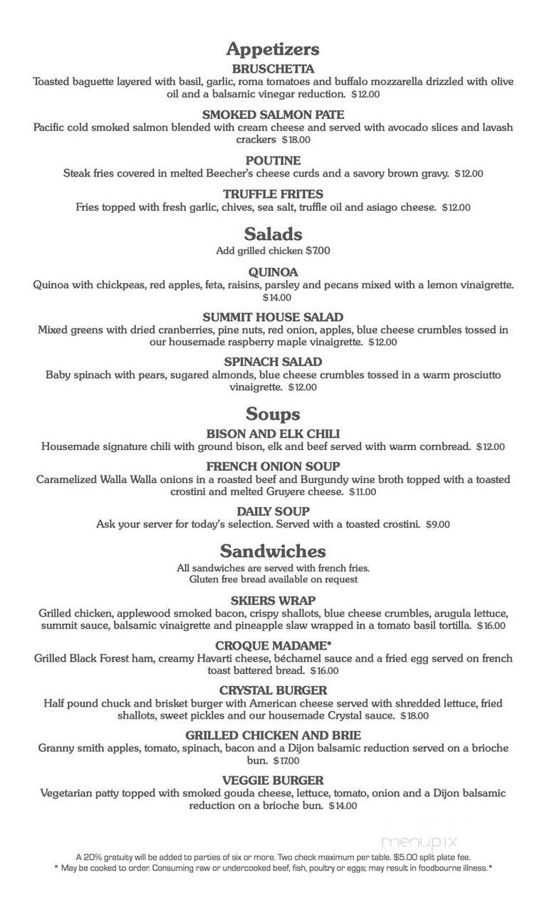 Summit House Restaurant - Cascade, CO menu_pic