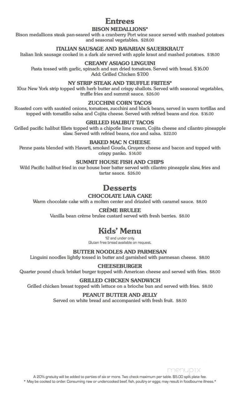Summit House Restaurant - Cascade, CO menu_pic