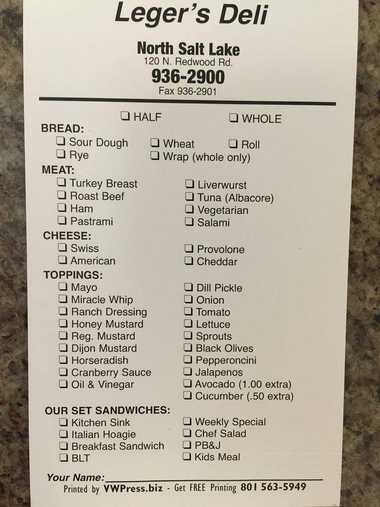 Deli Wheels - Salt Lake City, UT menu_pic
