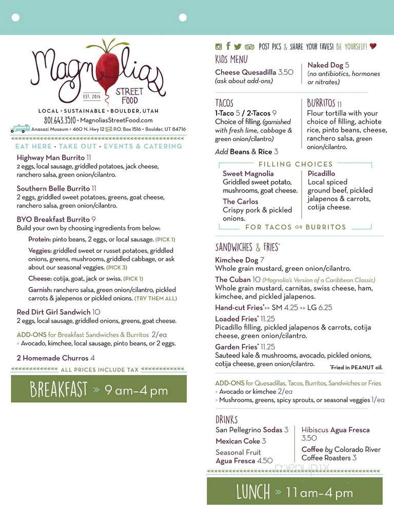 Magnolia's Street Food - Boulder, UT menu_pic