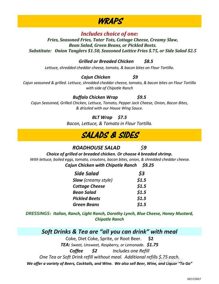The King And Proud Roadhouse - Oregon, MO menu_pic