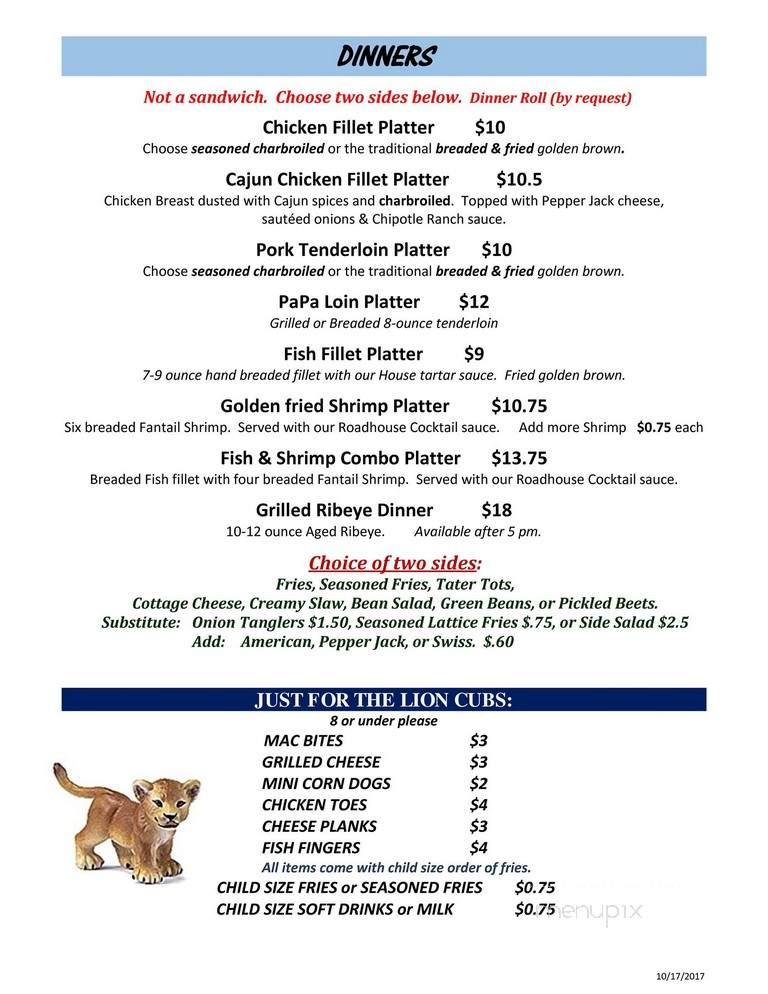 The King And Proud Roadhouse - Oregon, MO menu_pic