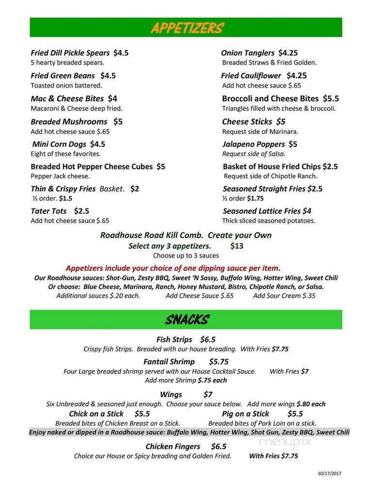 The King And Proud Roadhouse - Oregon, MO menu_pic