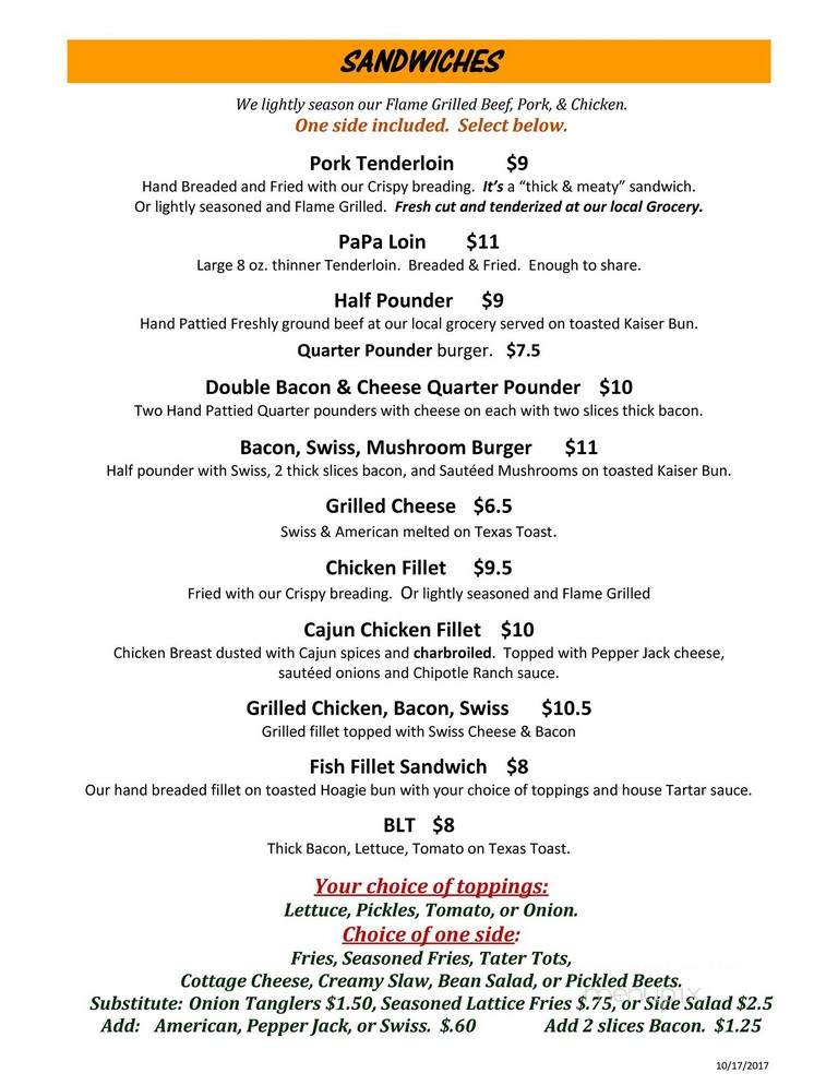 The King And Proud Roadhouse - Oregon, MO menu_pic