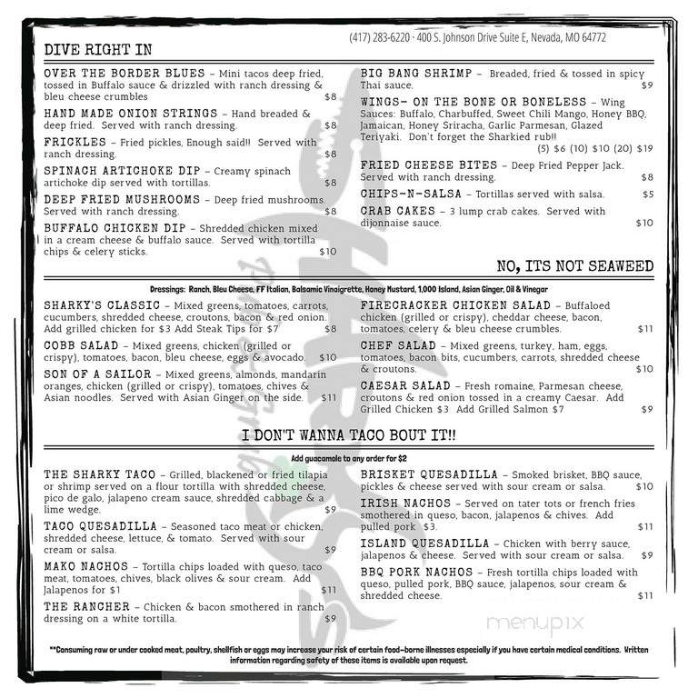 Sharkey's Pub & Grub - Nevada, MO menu_pic