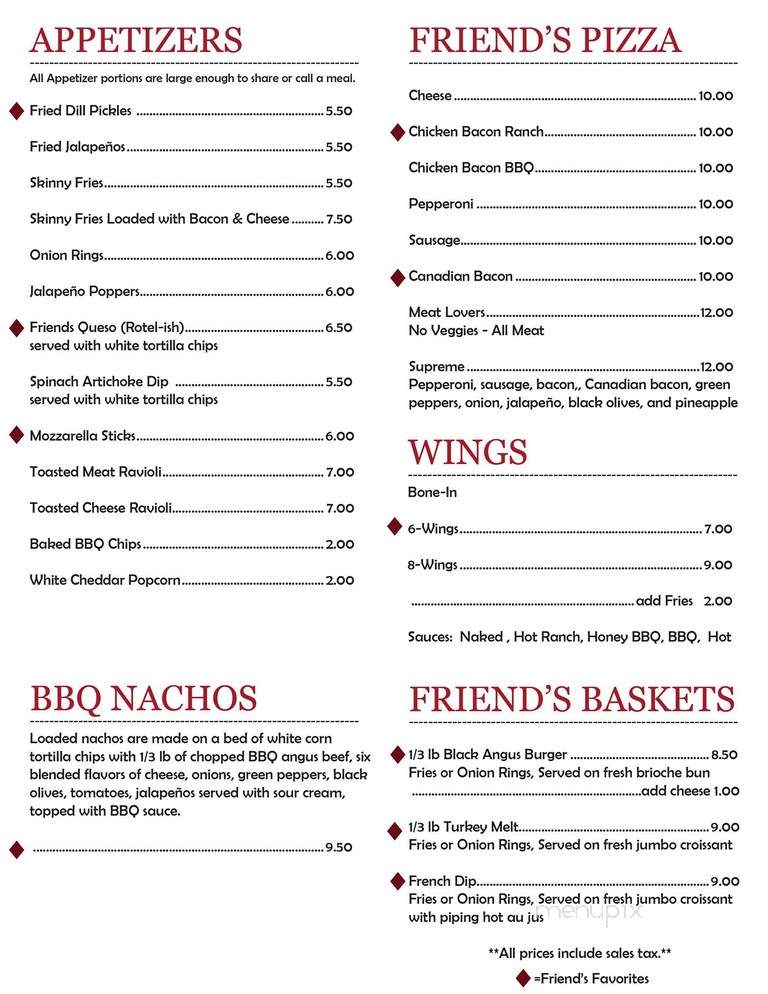 Friend's Karaoke Pub - Springfield, MO menu_pic