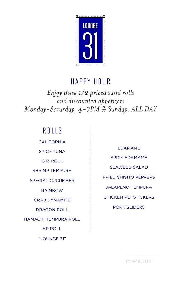 Lounge 31 - Dallas, TX menu_pic
