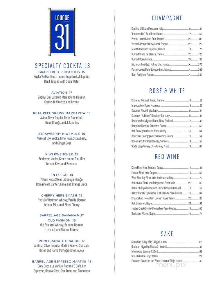 Lounge 31 - Dallas, TX menu_pic