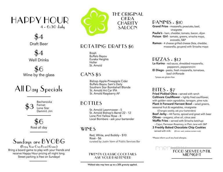 The Original OKRA Charity Saloon - Houston, TX menu_pic