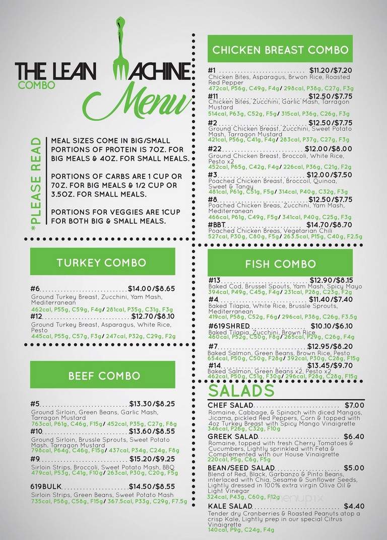 The Lean Machine - San Diego, CA menu_pic