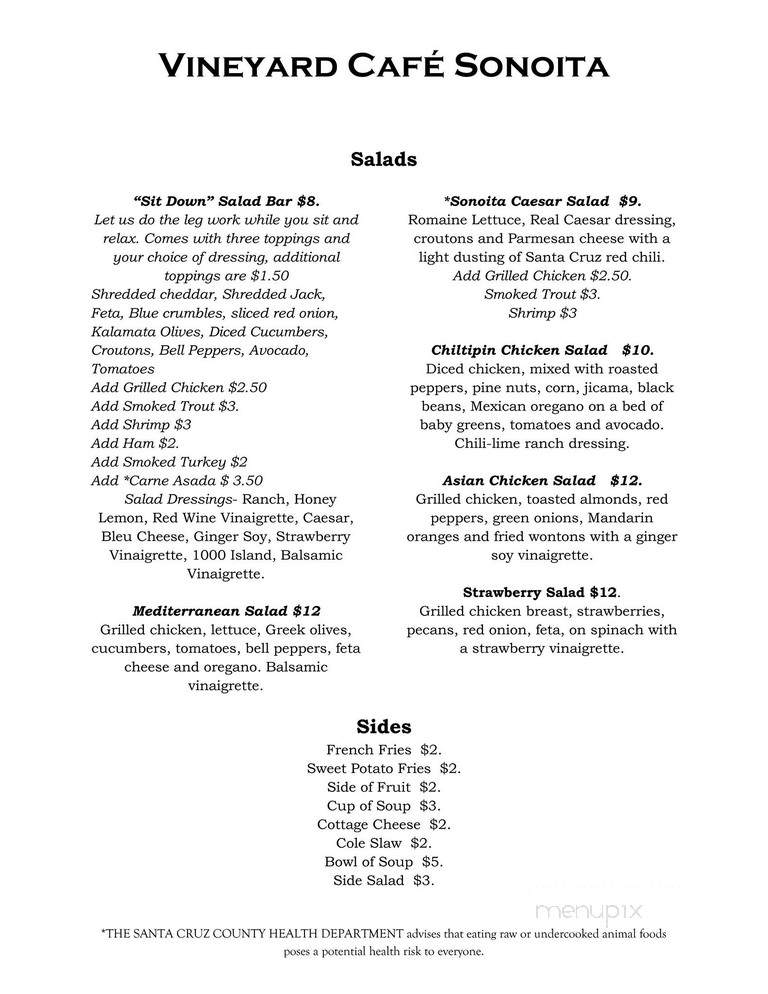 The Vineyard Cafe Sonoita - Sonoita, AZ menu_pic