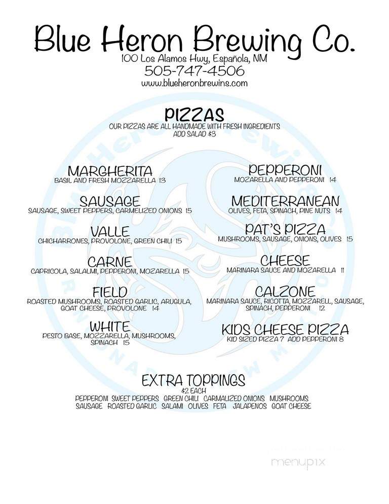 Blue Heron Brewing Company - Embudo, NM menu_pic
