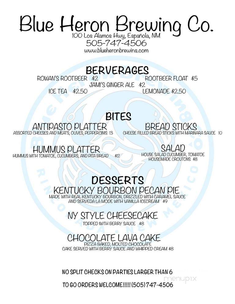 Blue Heron Brewing Company - Embudo, NM menu_pic