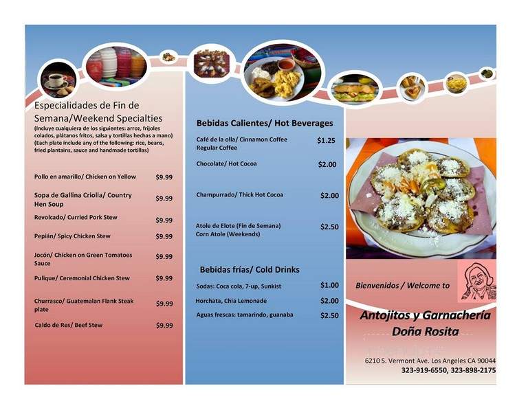 Panaderia y Restaurante Rosita - Los Angeles, CA menu_pic