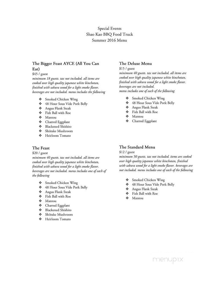 Shao Kao BBQ - Los Angeles, CA menu_pic