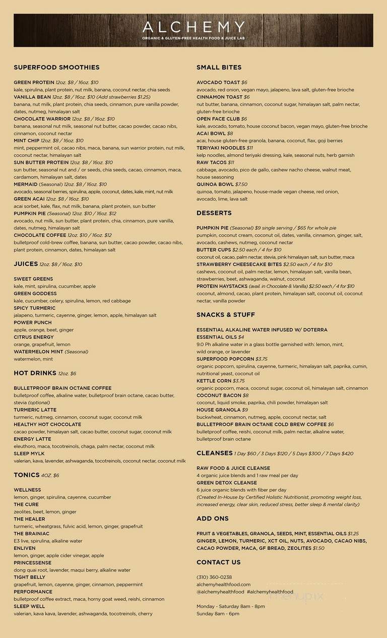 Alchemy Food & Juice Lab - West Hollywood, CA menu_pic