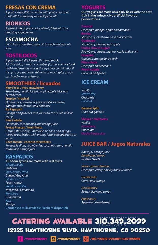 Tropics Yogurt - Los Angeles, CA menu_pic