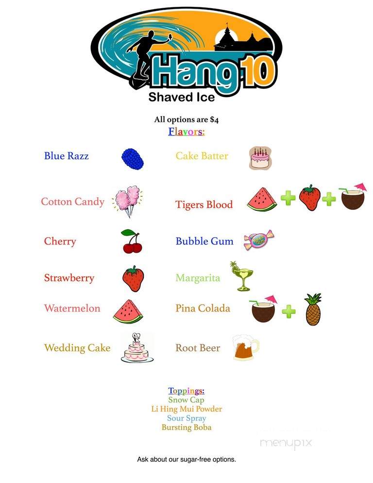 Hang 10 Shaved Ice - Coronado, CA menu_pic