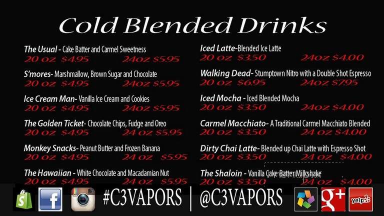 C3 Vapors And Coffee Shop - Costa Mesa, CA menu_pic